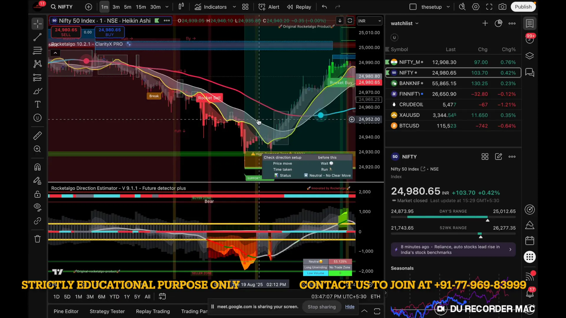 Live trade example showing entry point and price movement on screen