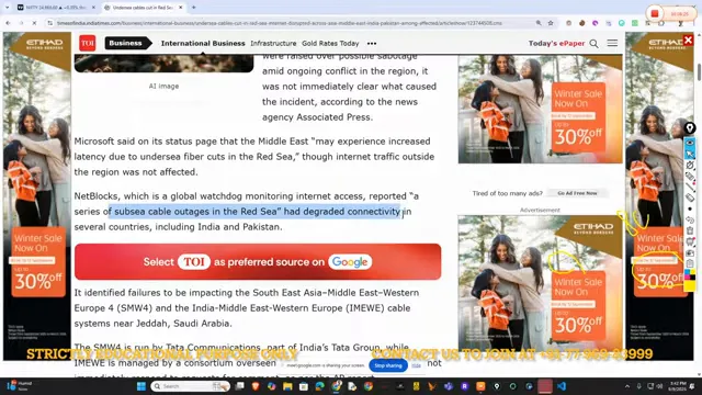 Times of India reporting on undersea cable outages