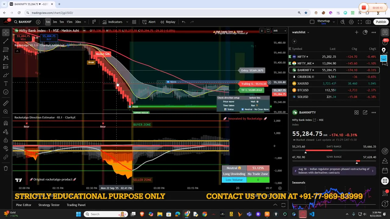 Live short clip preview showing Nifty status and premium behavior in real time